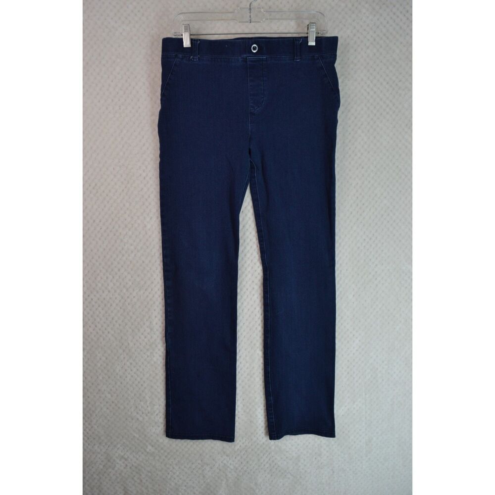 Betabrand Straight Leg Yoga Denim Pants Women's Large Long Dark Indigo